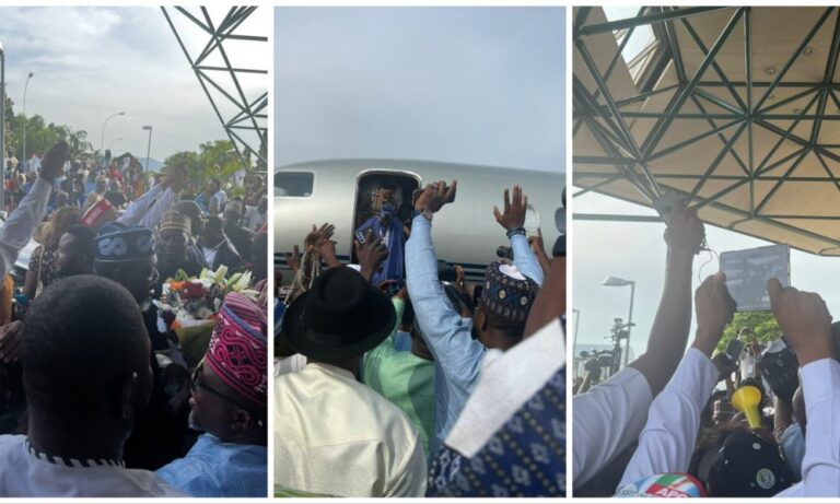 See How Abuja Residents Welcomed Tinubu At Airport (Videos)