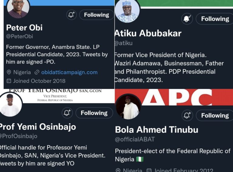 OSINBAJO, OBI, ATIKU, TINUBU WITH REMOVED VERIFICATION BADGES