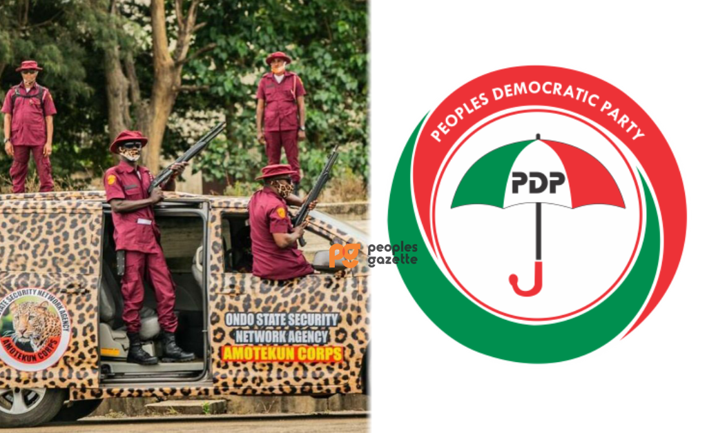 A composite of Ondo Amotekun and PDP logo used to illustrate the story
