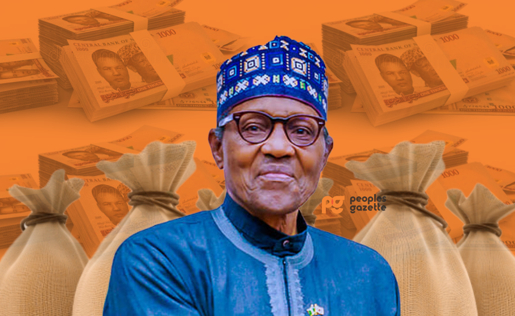 Muhammadu Buhari and stack of cash