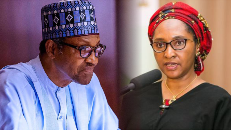 President Muhammadu Buhari and Nigerian Minister of Finance Zainab Shamsuna Ahmed