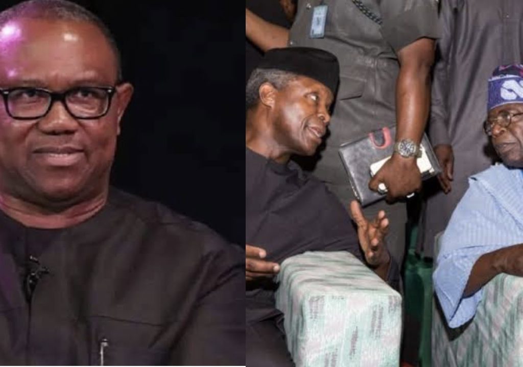 Vice-Pesident Yemi Osinbajo, Presidemt-elect Bola Tinubu and Peter OBI