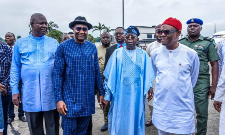 Photos From Tinubu's Meeting With Wike, Magnus Abe Emerge