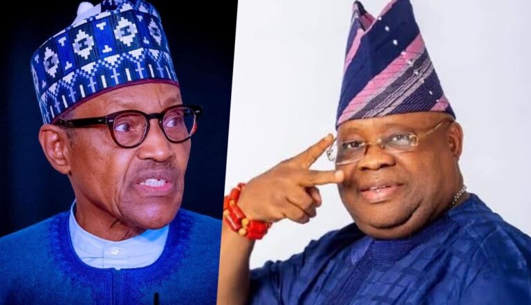 President Muhammadu Buhari and Ademola Adeleke