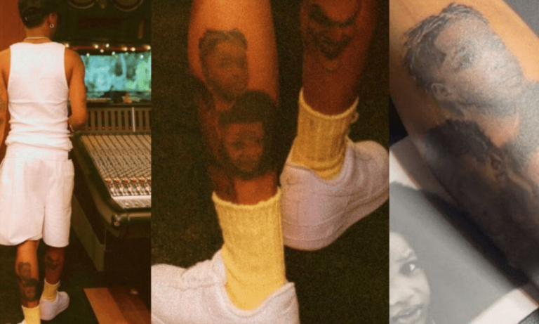 Wizkid Tattoos His Sons Images On His Right Leg (Photos)