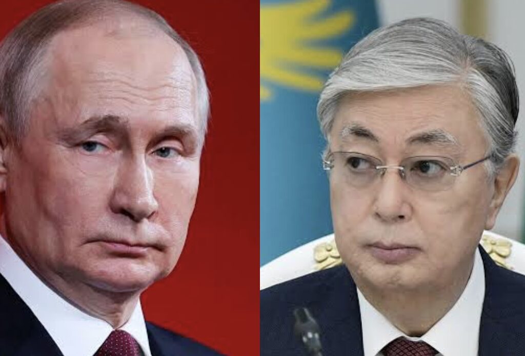 Russia's President Vladimir Putin and President Kassym-Jomart Tokayev of Kazakhstan