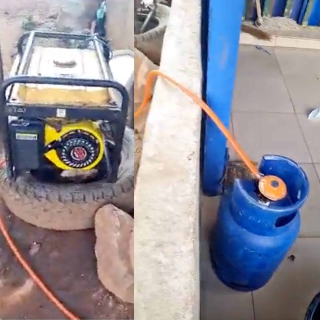 Nigerians Seen Using Cooking Gas To Power Their Generator (Video)