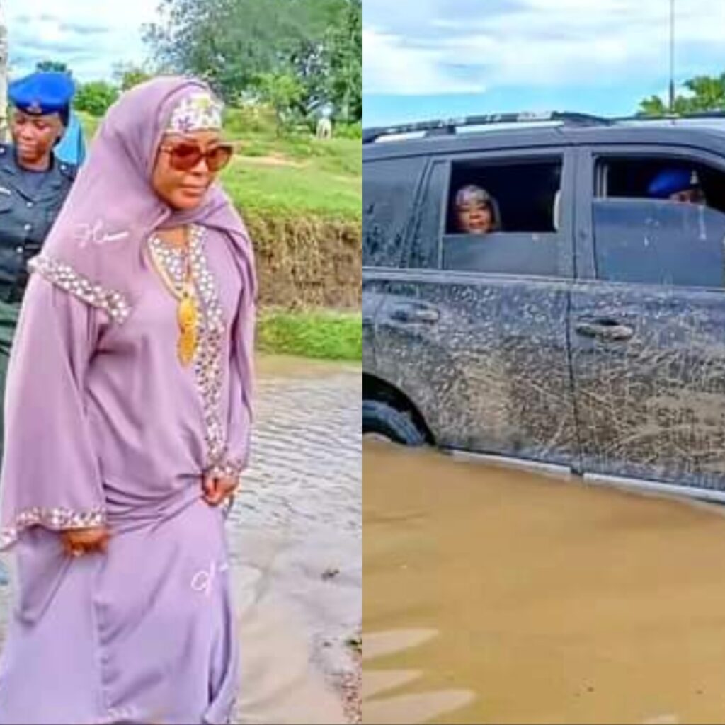 Nigerians Mock Wife Of Bauchi Governor Forced To Walk In Mud Water (PHOTOS)