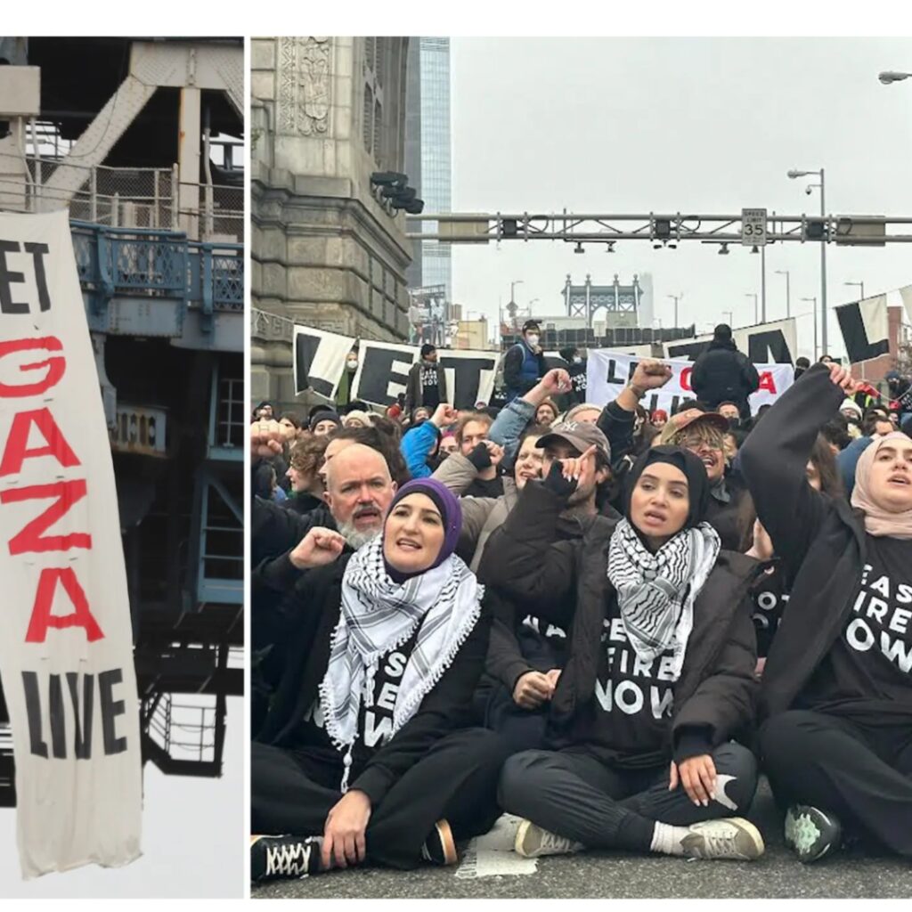 US pro-Palestinian demonstrators block Manhattan Bridge