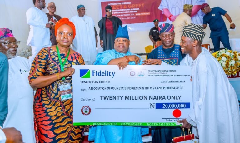 Governor Adeleke Hosts Osun Indigenes in Abuja, Presents Multi-Million Naira Cooperative Cheques to Associations